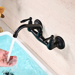 Robinet encastré rétro tout en laiton pour lavabo, robinet d'eau de salle de bain d'hôtel avec <span class=keywords><strong>poignée</strong></span> droite - Product Image 1