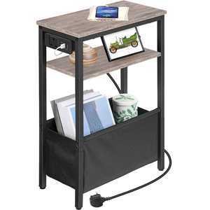 Wholesale Narrow Nightstand with Charging Station, Slim <strong>Bedside</strong> <strong>Table</strong> with USB Ports, <strong>Skinny</strong> Bed Side Cabinet with Power Outlets - Product Image 3