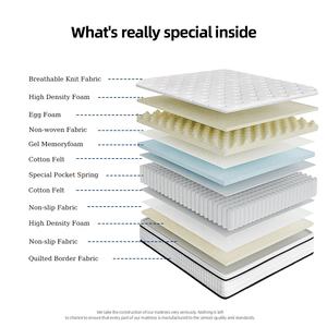 Matelas à ressorts silencieux Confort amélioré Mousse à mémoire de forme Gel Soulagement de la pression Ressorts individuels Hybride Couleurs personnalisées Topper - Product Image 5