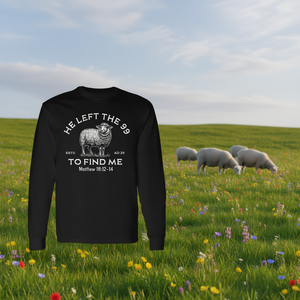 Él se quedó con los 99 para encontrarme, camiseta cristiana de manga larga, Mateo 18:12-14 - Product Image 3