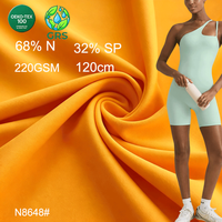Tissu jersey tricoté à double face respirant et recyclé certifié GRS, respectueux de l'environnement, 220 GSM, 68 % nylon recyclé, 32 % élasthanne