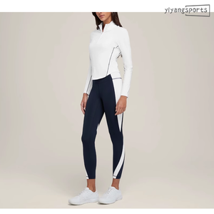 Baju olahraga atletik wanita, baju Pullover lengan panjang ritsleting, baju ketat olahraga Yoga atletik potongan jala nilon - Product Image 5