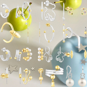 Pendientes Colgantes de Osito de Peluche con <span class=keywords><strong>Perlas</strong></span> Pequeñas y Delicados Detalles en Oro y Plata, Joyería Fina Minimalista Francesa para Oficina - Product Image 1