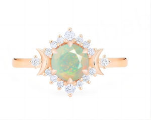 แหวนแต่งงานเงินแท้ 925 ชุบทองคำสีกุหลาบ ประดับด้วยมูนสโตนทรงกลมลายใบไม้ - Product Image 4