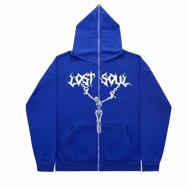 Toptan tam Zip Hoodie 450Gsm 100% ağır pamuk yüksek kalite özel Hoody ceket erkekler Streetwear Y2K tarzı