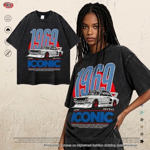 <span class=keywords><strong>T</strong></span>-<span class=keywords><strong>shirt</strong></span> Designer Vintage à Manches Courtes Imprimé Voiture de Sport Japonaise Classique Effet Délavé Acide <span class=keywords><strong>Streetwear</strong></span> Coupe Oversize En Stock - Product Image 1