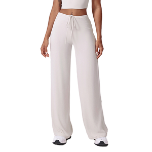 Pantalon de sport pour femmes, pour la course en plein air, antibactérien, respirant, séchage rapide, taille élastique, sensation de fraîcheur, ample, uni, drapé - Product Image 2