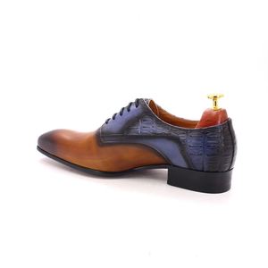 2021 New Design Brown Plain Toe Leather <b>Shoes</b> Blue Leather Patchwork Men Lace up Formal Autumn Business Casual Dress <b>Shoes</b> - Product Image 5