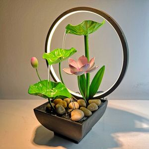 Fontaine d'eau de bureau Lotus avec rétroéclairage, décoration Feng Shui rectangulaire pour bureau, salon, entrée, ornement paysager - Product Image 4