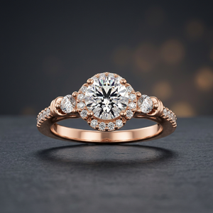 Rose Gold Diamond Engagement <b>Ring</b> Round Brilliant Cut Pave Setting Prong <b>Crown</b> Design Romantic Women's Fine Jewelry - Product Image 3
