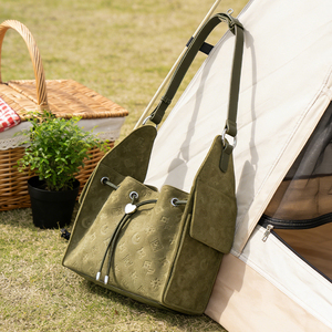 Sac seau en cuir végétalien gaufré pour femme, sac à bandoulière à cordon, sac à main tendance pour femme, vente en gros - Product Image 6