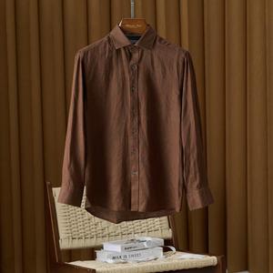Chemise habillée ajustée pour <span class=keywords><strong>homme</strong></span>, en lin, décontractée et élégante, à manches longues, respirante, légère, douce, effet délavé, avec logo personnalisé - Product Image 1