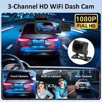 Kamera Dash Cam Grosir E2 Tiga Lensa Layar IPS 3,39 Inci 1080P+1080P+720P Penglihatan Malam Wifi GPS Perekam Kendaraan