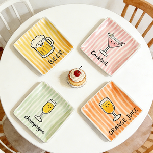 Assiette à dessert en céramique de petite taille à motif de macarons personnalisés, rayée, pour la sauce, la crème, les assaisonnements, pour les fêtes - Product Image 4