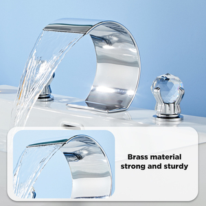 Nghệ Thuật Sang Trọng Hình Dạng Rắn Brass Phổ Bạo Phòng Tắm Bồn Rửa Vòi 3 Lỗ 2 Pha Lê Xử Lý Nóng Lạnh Nước Máy Trộn Tap - Product Image 4