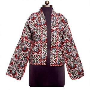 Indian Handmade <b>Kantha</b> <b>Jacket</b> Women 100% Cotton Eco-Friendly Breathable Logo Floral Print Short length Full Sleeve Spring Casual - Product Image 1