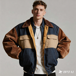 Men's Vintage <b>Patchwork</b> Bomber <b>Jacket</b> | Corduroy & Denim Mix | Winter Warm Collared Coat | AliExpress Hot Sale - Product Image 2