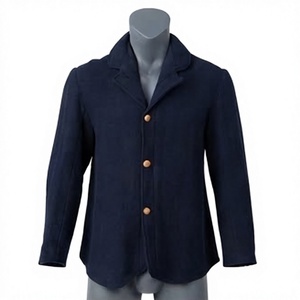 Factory Manufacturing <b>Woolen</b> Fabric Dark Blue High Quality Handmade Embroidery Sack Coats for Men's - Product Image 1