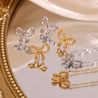 Ensemble collier et boucles d'oreilles HL minimaliste en acier inoxydable plaqué or 316L 18K avec nœud papillon, bijoux tendance