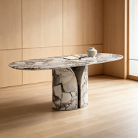 Table à manger ovale de luxe, plateau en pierre artificielle, base en acier inoxydable, mobilier moderne