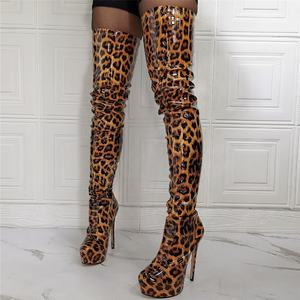 Botas de Plataforma Alta con Estampado de Leopardo para Mujer, Ajustadas, por Encima de la Rodilla, con Tacón de Aguja, Diseño de Guepardo, Ajuste Ancho, Talla 47 - Product Image 3