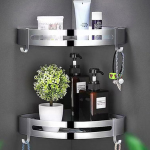 Royal Stan Aluminum Corner <b>Shelf</b> Wall Mounted Bathroom Storage Rack Multi Layer 20kg Load Capacity Fan Shaped With <b>Hook</b> - Product Image 2