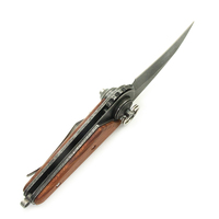Couteau pliant portable d'extérieur avec lame rotative, manche en bois, couleur noire, qualité industrielle, pour camping et survie