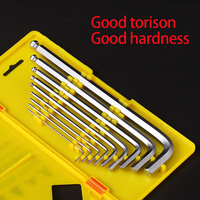 9 Buah Produsen Kustom Kualitas Tinggi Lengan Panjang S2 Metric Bronze Torx Hexagon Ball End Allen Wrench Hex Key Set dengan Kotak Kuning