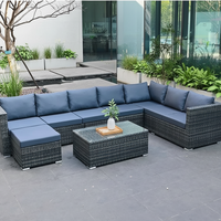 Vente chaude usine : Ensemble de mobilier d'extérieur modulable personnalisé, grand canapé en rotin PE avec ottomanes et table basse pour jardin