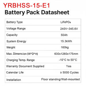 Batería Solar Doméstica SunPlus YRBHSS-15-E1 de 15.3 kWh |   Almacenamiento de Energía LiFePO4 |   IP65 |   Más de 5000 Ciclos |   De pie o para montar en la pared - Product Image 6