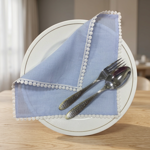 2025 Blue High Quality Handmade 100% <b>Linen</b> Napkins Square Embroidery Scallop Edges Home Wedding Farmhouse Events Bridesmaid - Product Image 3