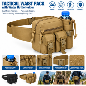 Tactical Waist Pack with Water <b>Bottle</b> Holder , Dual Front Pockets & Paracord Zippers , Outdoor Hiking & Hunting Fanny Pack - Product Image 1