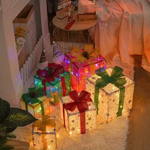 3PCS 8 Modi beleuchtet im Freien Weihnachts dekoration Leuchtende Weihnachts geschenk box mit Bogen für Urlaub Weihnachts baum Home Yard Dekor