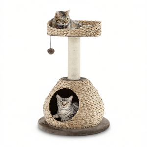 Arbre à chat fait main de 28 pouces avec plateforme de saut et griffoir en sisal pour chats d'intérieur, style classique - Product Image 1