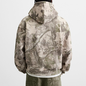 Sweat à capuche camouflage pour homme, style streetwear, personnalisable, uni, brossé, avec capuche réglable et bordure côtelée, motif camouflage feuilles - Product Image 3