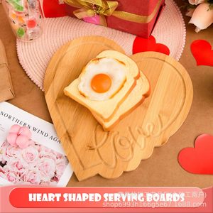 Wooden Heart Shaped <b>Tray</b> Bamboo Color Carved Love Design For Fruit Desserts Cheese Serving - Product Image 2