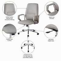 Chaise de bureau pivotante à dossier haut 502 102 cm en cuir PU, base chromée 5 étoiles, accoudoirs à boucles bicolores, réglable en hauteur, gris orange