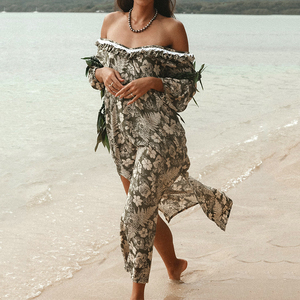 Robe d'été longue fluide à imprimé hawaïen personnalisée OEM, sans bretelles, à volants, de haute qualité, 100 % rayonne - Product Image 1