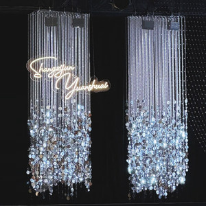 Lussuoso Disco in Acrilico Argento e Oro per Decorazione Sala da Ballo, Palco Matrimoniale, <span class=keywords><strong>Tenda</strong></span> di Perline di Cristallo, Pendente con Paillettes - Product Image 1