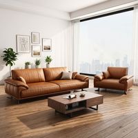 Ensemble de canapés de réception de bureau en cuir minimaliste italien moderne à trois places, structure en bois massif, mobilier pour salle de réunion d'hôtel
