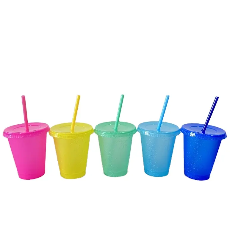 16oz 24oz glitter Reusable Frosted plastic cups glitter summer coffee tumblers glitter Plastic mug for cold water drinks