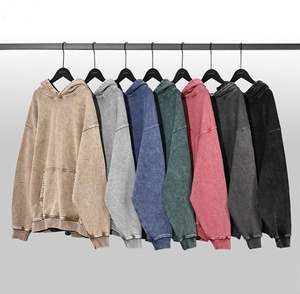 Sweat à capuche surdimensionné vintage en coton 100% 420 g/m² à motif uni, délavé à l'acide, avec poches, pour homme, collection automne - Product Image 6