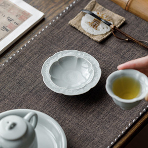 Sky Blue Ru Porcelain <b>Teacup</b> Holder Coaster Irregular Shape Ceramic Cup Saucer Tea Set Accessory Afternoon Tea Use - Product Image 4