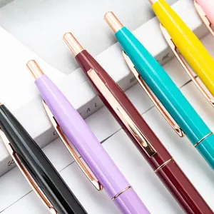 Slim Glossy Piano Lacquer Click Metal <b>Ballpoint</b> <b>Pen</b> With Rose Gold Trim Retractable Advertising Signature <b>Pen</b> - Product Image 3