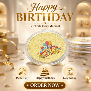 Moneta Commemorativa Placcata Oro '<span class=keywords><strong>Buon</strong></span> <span class=keywords><strong>Compleanno</strong></span>' con Smalto Colorato e Rilievo, con Custodia, Regalo Souvenir per Feste, Vendita all'Ingrosso - Product Image 1