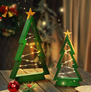 AXGIFTS OEM Polished & Painted Wooden Christmas <b>Tree</b> Decor Set with <b>LED</b> Fairy <b>Lights</b> Gold Star Tabletop Display-Custom - Product Image 1