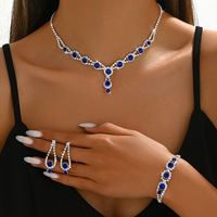 Élégant bleu zingué cuivre griffe chaîne collier de mariée boucles d'oreilles ensemble à la mode en gros femmes cadeau de mariage