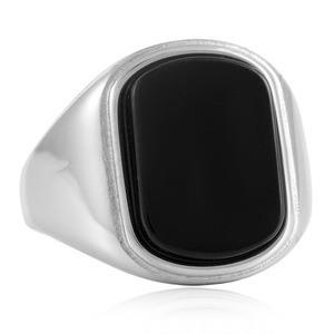 Men's Titanium Steel Onyx <b>Ring</b> Bezel Setting <b>Silver</b> Gold Casual Jewelry 280772 - Product Image 1