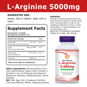 Tabletas de L-Arginina de Alta Potencia con Vitamina B6, B12 y Folato, Suplemento Dietético para Mejorar el Rendimiento en el Ejercicio - Product Image 3