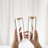Boule à neige 12oz 16oz 20oz pré-percée à double paroi transparente peut bocal en verre gobelet à sublimation avec couvercle en bambou Vente en gros